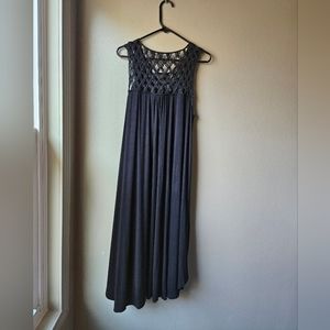 Maeve Anthropologie Black Maxi Dress Large Macrame Sleeveless